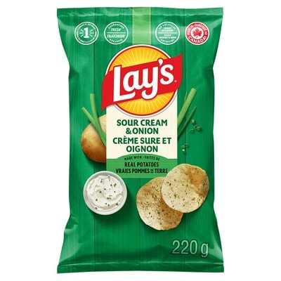 Lay's Sour Cream & Onion Flavoured Potato Chips 220 g, $1.48/100g