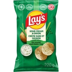 Lay's Sour Cream & Onion Flavoured Potato Chips 220 g, $2.27/100g