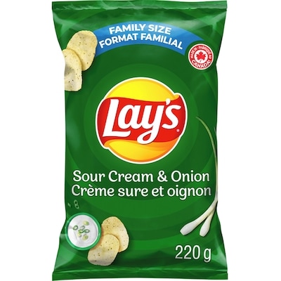 Lay’s Croustilles assaisonnées Crème sure et oignon 220 g, 1,36 $/100g