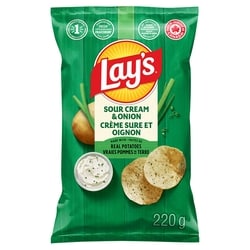 Lay’s Croustilles assaisonnées Crème sure et oignon 220 g, 2,40 $/100g