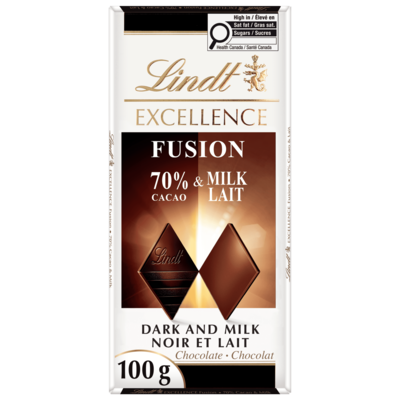 Lindt Barre de chocolat noir et doux à 70 % de cacao EXCELLENCE Fusion 100 g, 5,99 $/100g