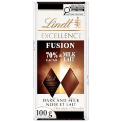 Lindt Barre de chocolat noir et doux à 70 % de cacao EXCELLENCE Fusion 100 g, 5,00 $/100g