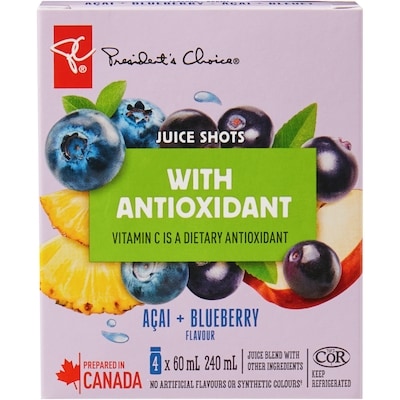 President's Choice PC® Açaí + Blueberry Flavour Juice Shots Juice Blend with Antioxidant and Other Ingredients 1 ea, $10.00/1ea