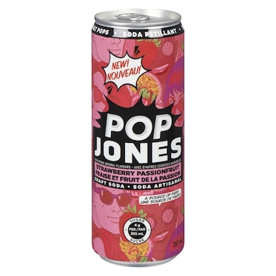 Jones Soda Co. Boisson alcoolisée à base de vodka thé glacé fort Soda artisanal fraise et fruit de la passion 355 ml, 0,70 $/100ml