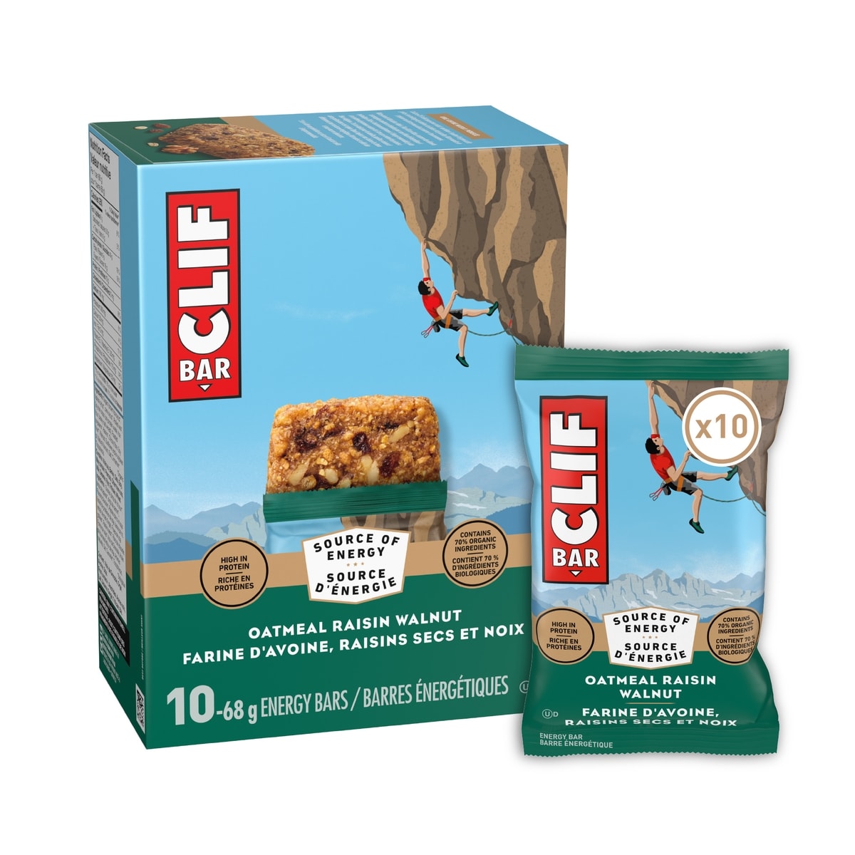 CLIF BAR Energy Bars, Oatmeal Raisin Walnut 10x68.0 g, $1.91/100g