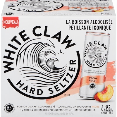 WHITE CLAW Boisson de alcoolisée pêche (Pièce d’identité requise au moment du ramassage) 6x355.0 ml, 0,72 $/100ml