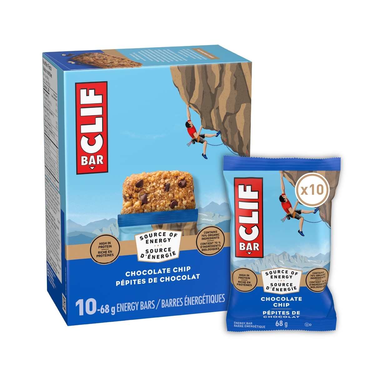 CLIF Energy Bars, Chocolate Chip, Granola Bar 10x68.0 g, $1.91/100g