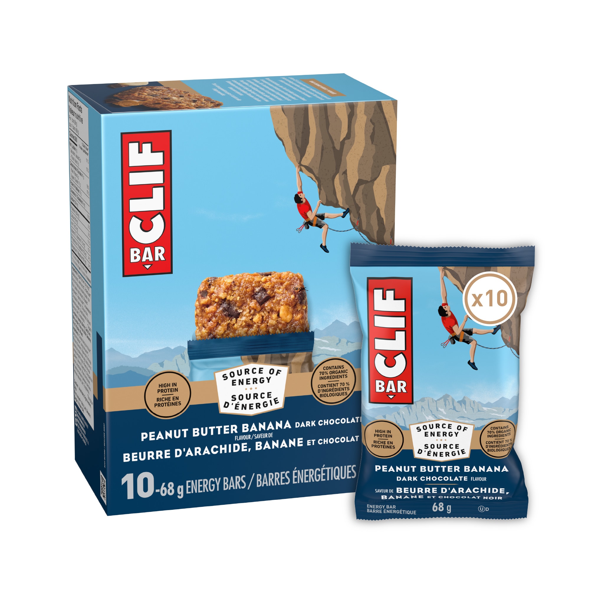 CLIF Energy Bars, Peanut Butter Banana Dark Chocolate, Granola Bar 10x68.0 g, $1.91/100g
