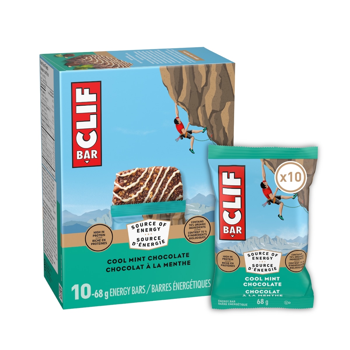 Clif Barres énergétiques Chocolat à la menthe, teneur élevée en protéines 10x68.0 g, 1,91 $/100g