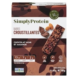Simply Protein Barres collations chocolat noir et amande 4x40.0 g, 6,25 $/100g