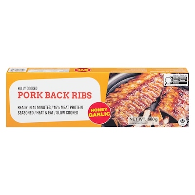 null Fully Cooked Pork Back Ribs Honey Garlic 680 g, $1.47/100g