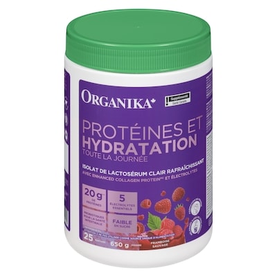 Organika Protéines et hydratation toute la journée poudre framboise sauvage 650 g, 12,92 $/100g
