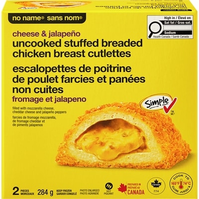 Sans Nom Escalopettes de poitrine de poulet farcies et panées non cuites, fromage et jalapeno 284 g, 1,94 $/100g