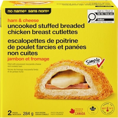 No Name Ham and Cheese Uncooked Stuffed Breaded Chicken Breast Cutlettes 284 g, $1.76/100g