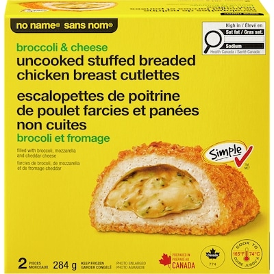 No Name Broccoli and Cheese Uncooked Stuffed Breaded Chicken Breast Cutlettes 284 g, $1.76/100g