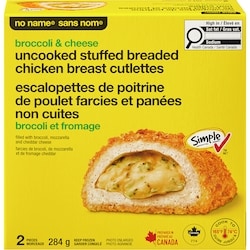 Sans Nom Escalopettes de poitrine de poulet farcies et panées non cuites, brocoli et fromage 284 g, 1,76 $/100g