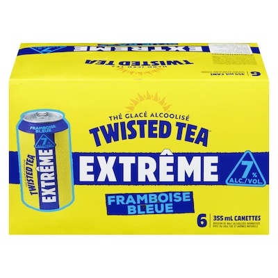 Twisted Tea Thé glacé alcoolisé framboise bleue (Pièce d’identité requise au moment du ramassage) 6x355.0 ml, 0,70 $/100ml