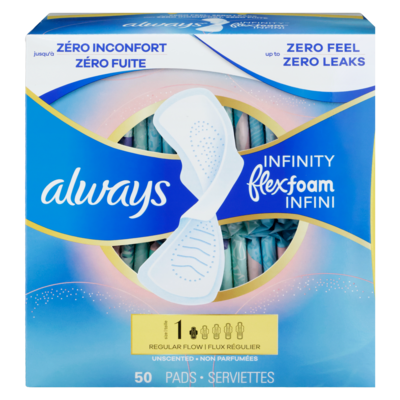Always Sanitary Pads, Regular Flow, Unscented, 50 Count 50 ea, $0.34/1ea