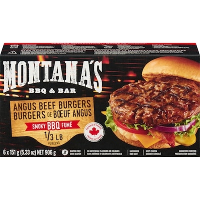 Montana's Angus Beef Burgers Smoky Bbq 906 g, $2.54/100g