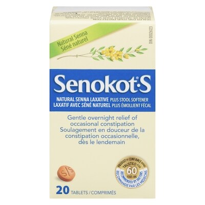 Senokot Laxatif avec séné naturel plus émollient fécal 20 ea, 0,45 $/1ch