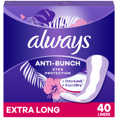 Always Anti-Bunch Xtra Protection Daily Liners, Extra Long, Unscented, 40 CT 40 ea, $0.16/1ea