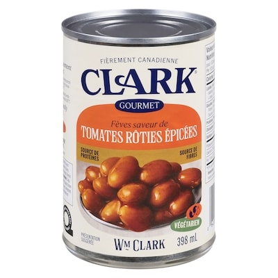 Clark Fèves saveur de tomates rôties épicées 398 ml, 0,50 $/100ml