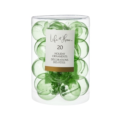 Life at Home Décorations des fêtes, assortiment de 20 boules translucides – vert 1 ea, 5,00 $/1ch