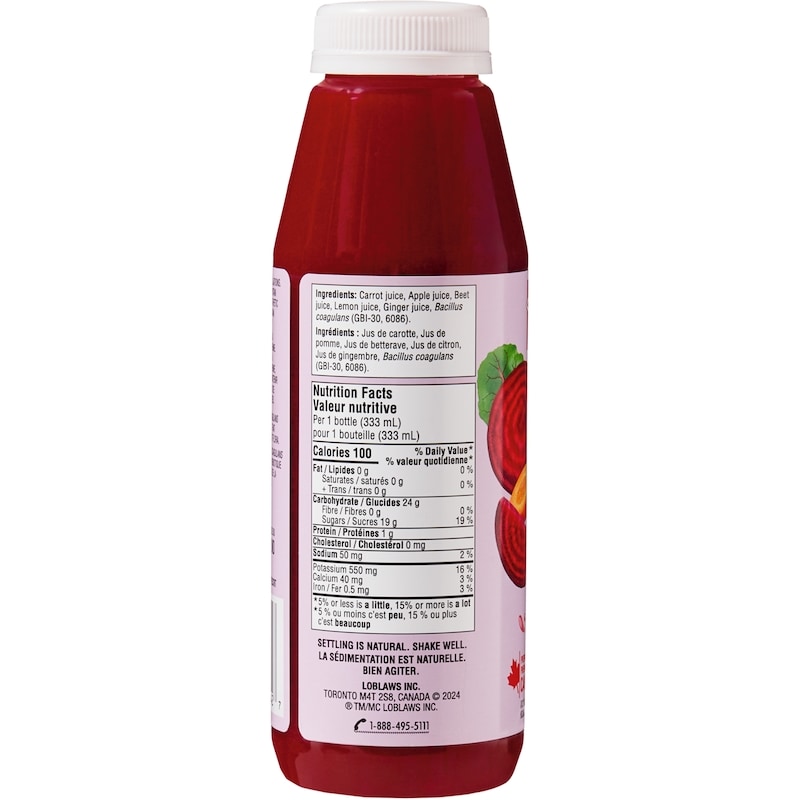 Beet + Carrot + Apple Cold Pressed Juice with Probiotics for Gut Health