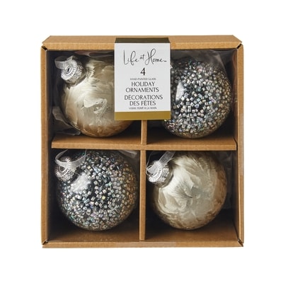 Life at Home Ensemble de 4 ornements en verre givré – or et argent 4 ea, 3,50 $/1ch