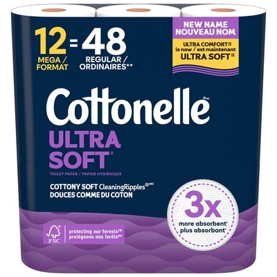 Cottonelle Ultra Soft Toilet Paper, Strong Toilet Tissue, 12 Mega Rolls (12 Mega Rolls = 48 Regular Rolls), 244 Sheets Per Roll 12 ea, $1.67/1ea