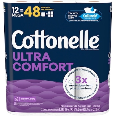 Cottonelle Papier hygiénique Ultra Comfort, 12 méga rouleaux 12 ea, 1,25 $/1ch