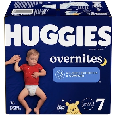 Huggies Couches pour bébé Overnites pour la nuit, taille 7,36 unités 36 ea, 0,92 $/1ch