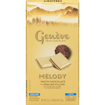 Geneve Swiss Chocolate White Chocolate With Praline Filling Melody 100 g, $5.29/100g