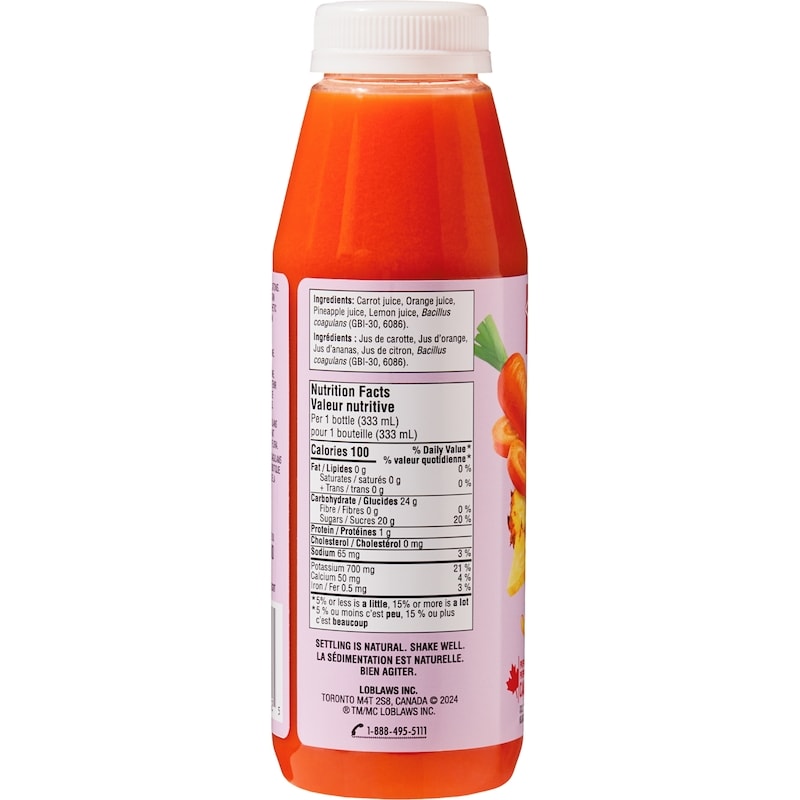 Carrot + Orange + Pineapple Cold Pressed Juice with Probiotics for Gut Health