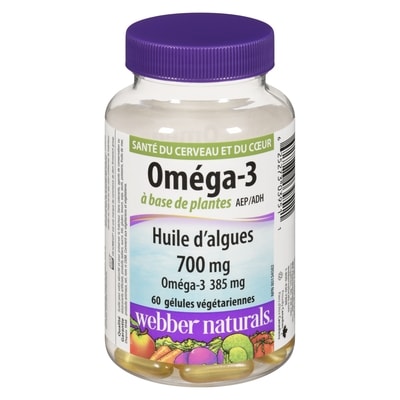 Webber Naturals Oméga-3 à base de plantes aep/adh huile d'algues 700 mg 60 ea, 0,46 $/1ch