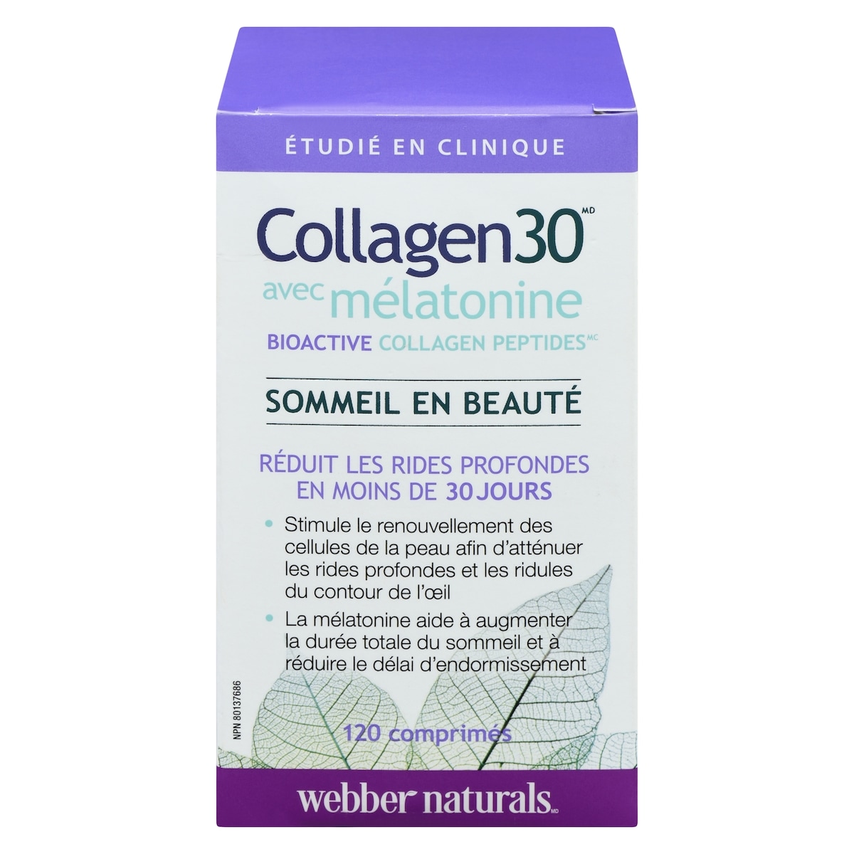 Webber Naturals Collagen30 bioactive collagen peptides avec mélatonine 120 ea, 0,25 $/1ch