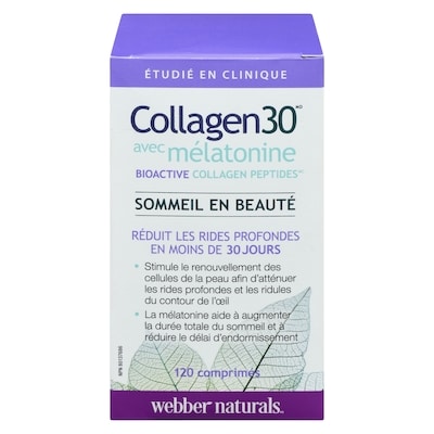 Webber Naturals Collagen30 bioactive collagen peptides avec mélatonine 120 ea, 0,33 $/1ch