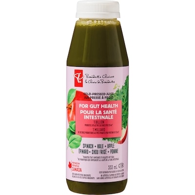 President's Choice Spinach + Kale + Apple Cold Pressed Juice with Probiotics for Gut Health 333 ml, $1.50/100ml
