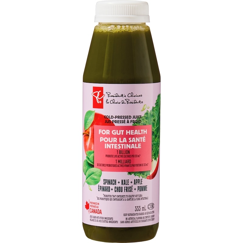 Spinach + Kale + Apple Cold Pressed Juice with Probiotics for Gut Health