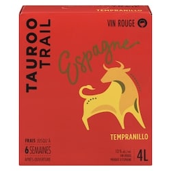 Tauroo Trail Vin Tempranillo (Pièce d’identité requise au moment du ramassage) 4 l, 0,92 $/100ml
