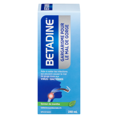 Betadine Gargarisme pour le mal de gorge saveur de menthe 240 ml, 6,87 $/100ml