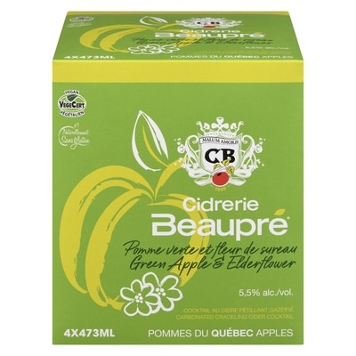 Beaupré Cocktail au cidre pétillant gazéifié pomme verte et fleur de sureau (Pièce d’identité requise au moment du ramassage) 4x473.0 ml, 0,79 $/100ml