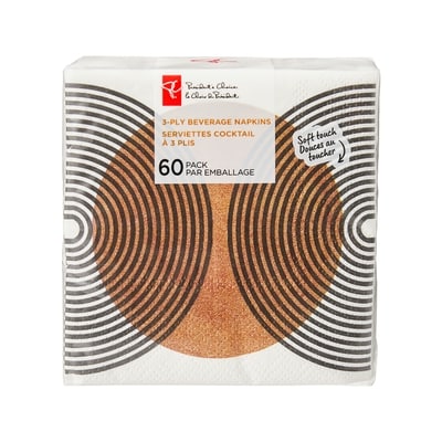 President's Choice 3 Ply Beverage Napkins 60 Pack - Circle 60 ea, $0.08/1ea