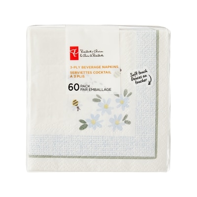 President's Choice 3 Ply Beverage Napkins 60 Pack - Bee 60 ea, $0.08/1ea