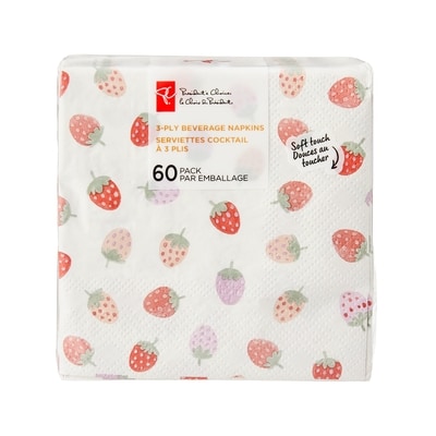 President's Choice 3 Ply Beverage Napkins 60 Pack - Strawberry 60 ea, $0.08/1ea