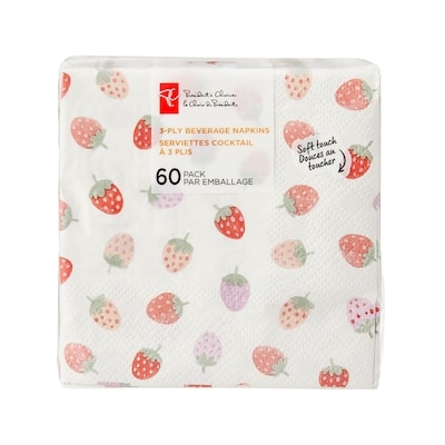 le Choix du Président Emballage de 60 serviettes cocktail à 3 plis – fraises 60 ea, 0,08 $/1ch