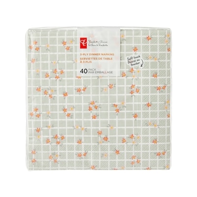 President's Choice 3 Ply Dinner Napkins 40 Pack - Flower Grid 40 ea, $0.13/1ea