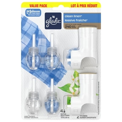 Glade PlugIns Scented Oil Air Freshener 2 Warmers + 4 Refills, Clean Linen 6 ea, $3.00/1ea