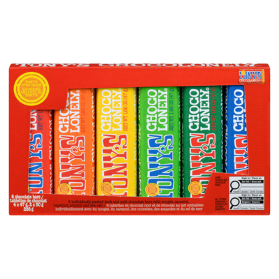 Tony's Chocolonely Tablettes de chocolat noir et de chocolat au lait emballées individuellement avec du nougat, du caramel, des noisettes, des amandes et du sel de mer 288 g, 4,86 $/100g