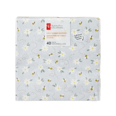President's Choice 3 Ply Dinner Napkins 40 Pack - Bee and Flower 40 ea, $0.13/1ea